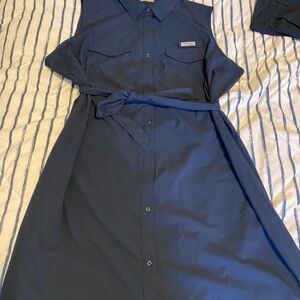 Navy Blue Columbia Sleeveless Shirt Dress